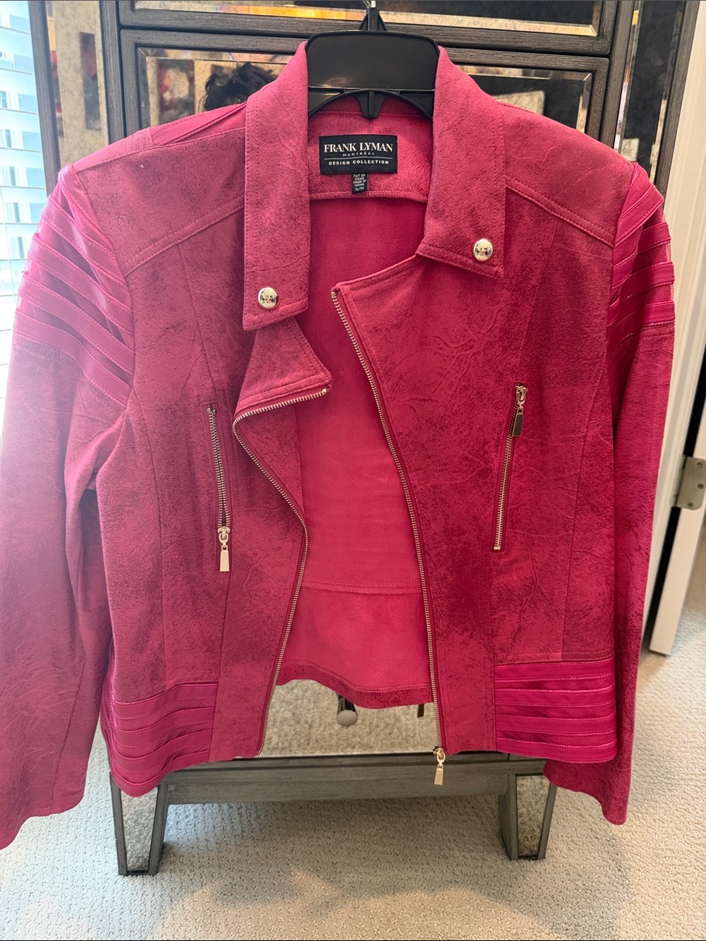 Frank Lyman Design Magenta Suede-Effect Biker Jacket